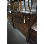 GEORGE III MAHOGANY CHEST OF THREE SHORT AND THREE GRADUATED LONG DRAWERS, ON SPLAY BRACKET FEET AND