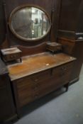 VICTORIAN MAHOGANY AND INLAY BEDROOM SUITE COMPRISING A DRESSING TABLE WITH CENTRAL SWING MIRROR,