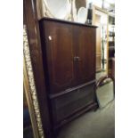 AN INLAID MAHOGANY TWO DOOR TELEVISION CABINET WITH FALL FRONT COMPARTMENT BELOW