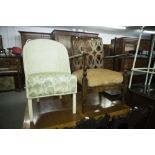 WHITE PAINTED LLOYD LOOM EASY CHAIR, WITH DRAWER TO THE SIDE, AND FOUR OTHER CHAIRS, INCLUDING A