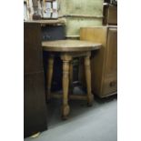 PINE CASED CIRCULAR PUB TABLE, WITH HAMMERED COPPER TOP