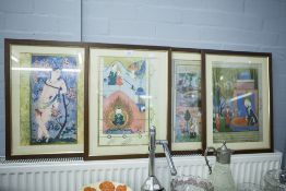 FOUR TURKISH COLOURED PRINTS IN GLAZED ROSEWOOD FRAMES