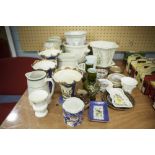 A GARNITURE OF 3 VICTORIAN CHINA VASES, HAND PAINTED WITH LANDSCAPES, QUANTITY OF SMALL PORCELAIN