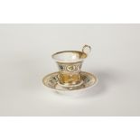 NINETEENTH CENTURY HAND PAINTED PARIS PORCELAIN CABINET CUP AND SAUCER, painted in colour and gilt