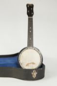 THE 'JE TEL' UKELELE BANJO, the 7 3/4" (19.7cm) diameter body and plated fittings, the top with