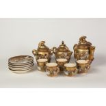 FOURTEEN PIECE JAPANESE MOULDED SATSUMA POTTERY PART COFFEE SERVICE, now suitable for five