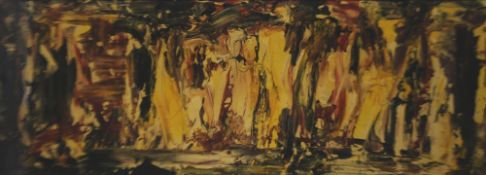 STANLEY SMITH (1923 - 2001) TWO OIL PAINTINGS ON BOARD Abstract in yellow Signed and dated (19)79