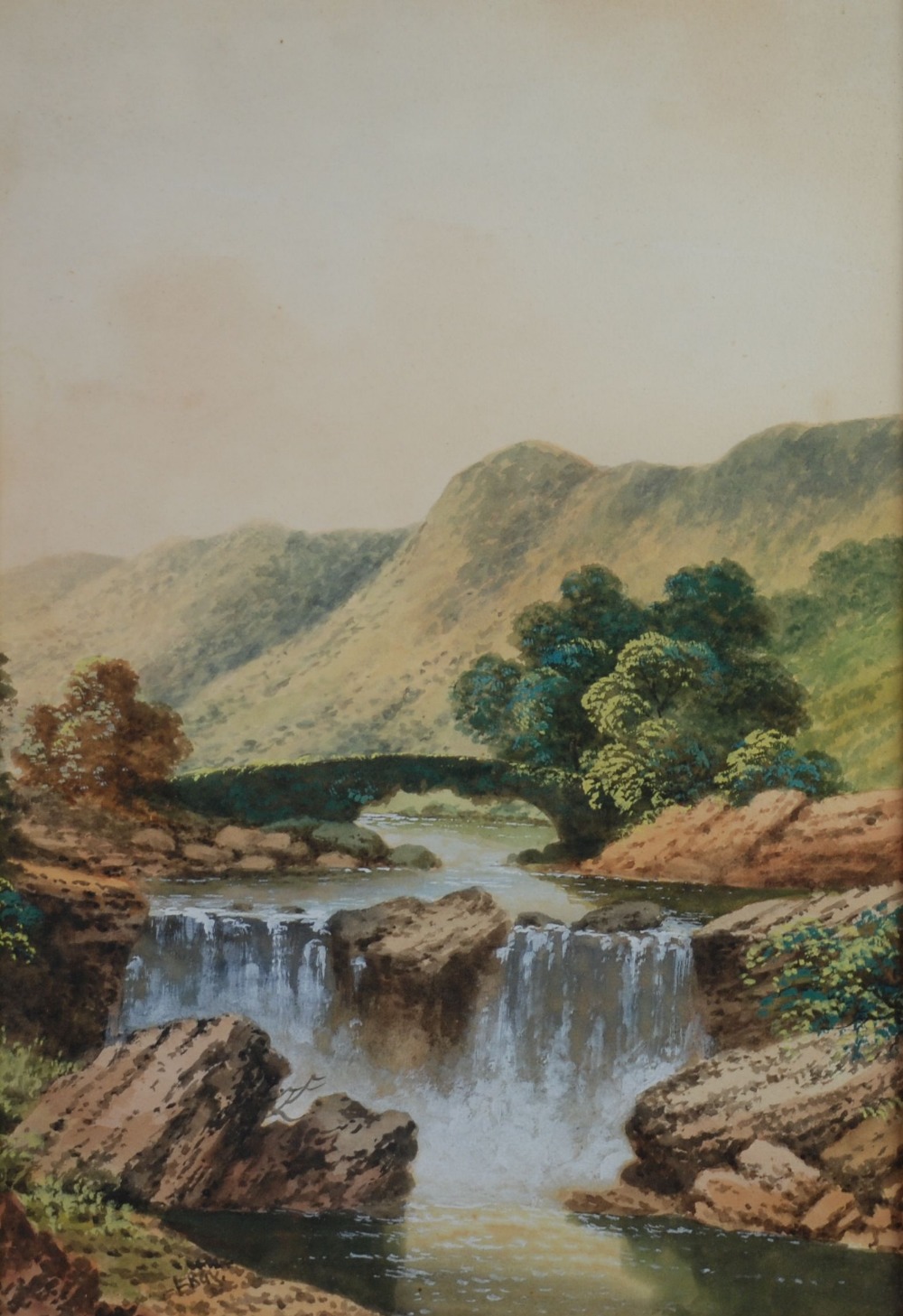 L. RAY (Early Twentieth Century) PAIR OF WATERCOLOUR DRAWINGS River landscapes with hills in the - Image 2 of 2