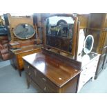 A VICTORIAN MAHOGANY AND INLAID FOUR PIECE BEDROOM SUITE, COMPRISING; A TRIPLE WARDROBE, CENTRAL