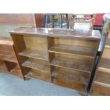 GEORGIAN STYLE MAHOGANY OPEN BOOKCASE, WITH FOUR ADJUSTABLE TIERS AND ON BRACKET FEET AND A