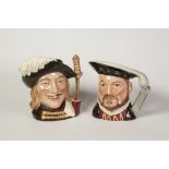 TWO ROYAL DOULTON POTTERY LARGE CHARACTER JUGS, 'Henry VIII' (D6642) and 'Aramis' (D6441), printed