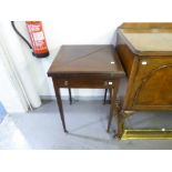 EDWARDIAN INLAID MAHOGANY ENVELOPE TOP CARD TABLE, WITH FRIEZE DRAWER AND ON SQUARE TAPERING