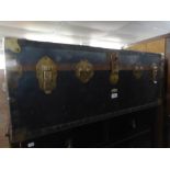 LARGE BRASS BOUND CABIN TRUNK