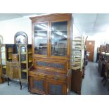 ART NOUVEAU STYLE OAK SECRETAIRE-BOOKCASE, THE SUPERSTRUCTURE WITH MOULDED CORNICE AND SHELVES