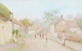 ROBERT HOLLANDS WALKER (act. 1882 - 1922) A PAIR OF WATERCOLOUR DRAWINGS Village scene with donkey