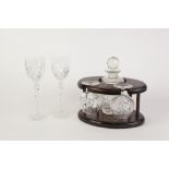 SET OF SIX CUT GLASS TALL HOCK GLASSES, on elaborate long tapering stems and star cut circular base,