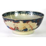 19th CENTURY CHINESE FAMILLE ROSE PORCELAIN BOWL of steep sided, footed form, the blue and white