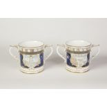 TWO ROYAL WORCESTER LIMITED EDITION TWO HANDLE 'MILLENNIUM' LOVING CUPS, commissioned by Sinclair's,