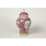 NINETEENTH/TWENTIETH CENTURY CHINESE ENAMELLED PORCELAIN VASE AND COVER, of ovoid form with