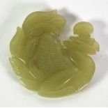 CHINESE YELLOW/GREEN JADE CARVING, IN THE FORM OF A FLATTENED PHOENIX PENDANT, 1 15/16" (5cm)
