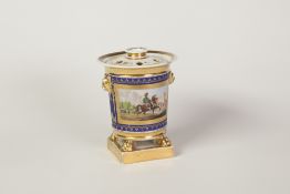 NINETEENTH CENTURY HAND PAINTED PARIS PORCELAIN POT POURRI VASE, of cylindrical form with flared