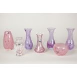 SIX BOXED CAITHNESS GLASS SMALL VASES, COMPRISING; 'Flamenco Rose', 'Whispers Small Teardrop', '