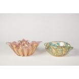 TWO BAROVIER AND TOSO, MURANO GLASS BOWLS, COMPRISING; pink Bollicine Cordonato Doro BOWL, of shaped