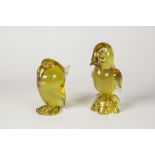TWO ARCHIMEDE SEGUSO MURANO GREEN GLASS MODELS OF BIRDS, one modelled as a chick, 6" (15.2cm)