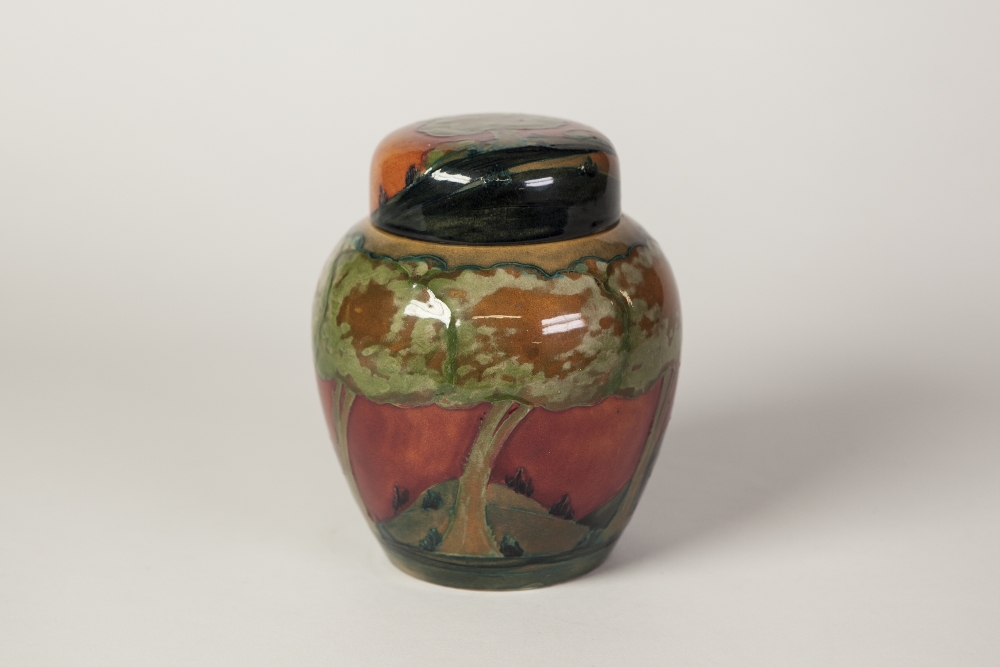 WILLIAM MOORCROFT 'EVENTIDE' PATTERN TUBE LINED POTTERY GINGER JAR AND COVER, of typical form, 5 1/