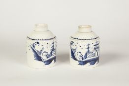 PAIR OF LATE EIGHTEENTH CENTURY/EARLY NINETEENTH CENTURY ENGLISH BLUE AND WHITE PEARLWARE POTTERY