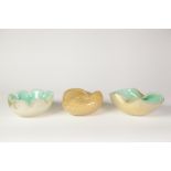 THREE ALFREDO BARBINI MURANO SUMMERSO GLASS BOWLS, COMPRISING; two in pale green, 2 1/4" (5.7cm)