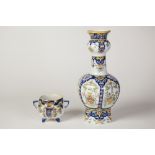 A LATE NINETEENTH/EARLY TWENTIETH CENTURY FRENCH FAYENCE BALUSTER SHAPE VASE in blue and