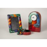 THREE PIECES OF MODERN POOLE POTTERY, COMPRISING; Gemstones pattern MANTEL CLOCK, 8 3/4" (22.2cm)