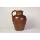 NINETEENTH CENTURY SALT GLAZED STONEWARE POTTERY LARGE JUG, of baluster form with loop handle and