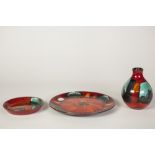 THREE PIECES OF MODERN POOLE POTTERY, COMPRISING; Volcano pattern PLATE, 8 1/4" (21cm) diameter