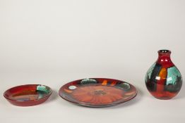 THREE PIECES OF MODERN POOLE POTTERY, COMPRISING; Volcano pattern PLATE, 8 1/4" (21cm) diameter