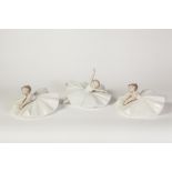THREE NAO, SPANISH PORCELAIN FIGURES OF YOUNG BALLERINAS, 5 1/4" (13.3cm) high approx, printed marks