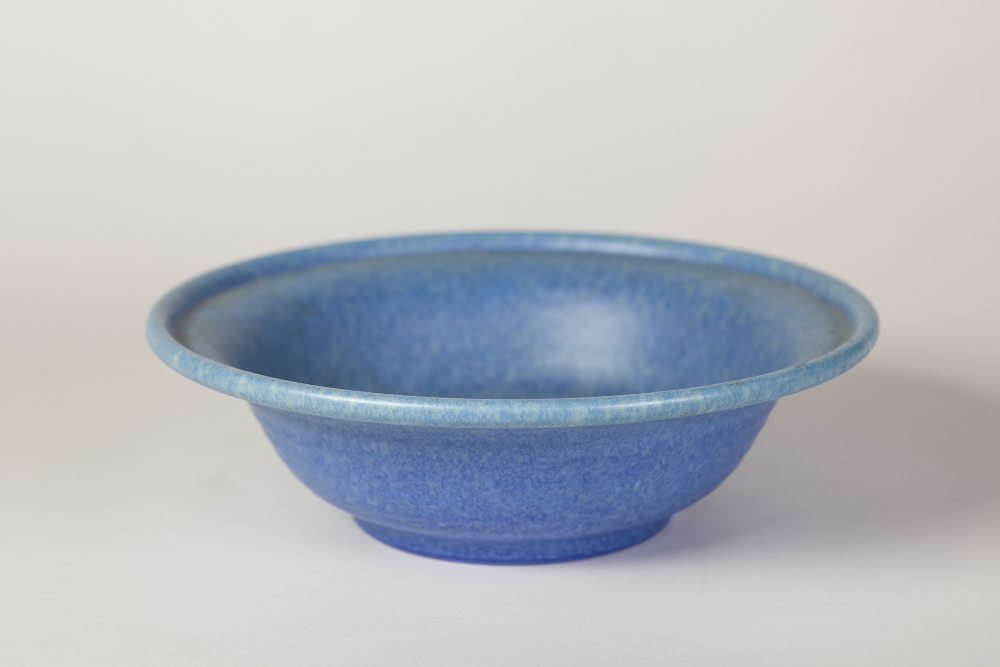 A PILKINGTONS ROYAL LANCASTRIAN POTTERY MONOCHROME MOTTLED BLUE GLAZED BOWL, impressed mark and '