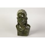 SOUTH AFRICAN CARVED VERDITE FEMALE BUST, 11" (28cm) high