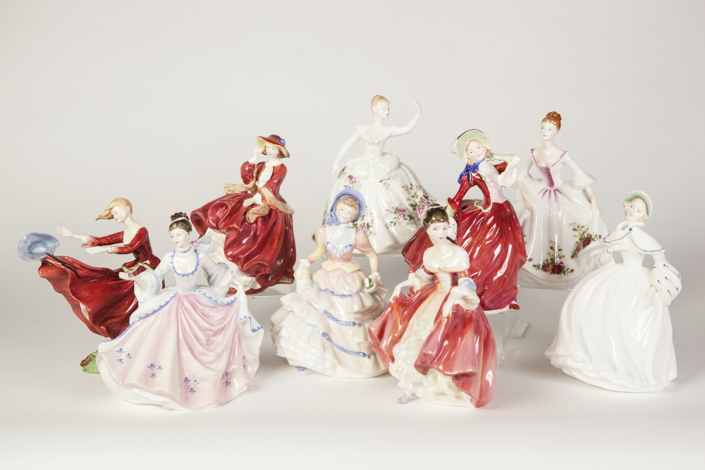 NINE ROYAL DOULTON CHINA FIGURES, 'Hannah' HN 3369, 'Fiona', HN3252, 'Rebecca' HN 2805, 'Top o the