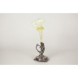 A VASELINE GLASS FLOWER FORM RECEIVER from an epergne now on an associated base