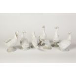 SEVEN NAO, SPANISH PORCELAIN MODELS OF GEESE, 6" (15.2cm) high and SMALLER, printed marks (7)