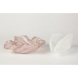 AURELIANO TOSO, MURANO WHITE FILIGRANA GLASS BOWL of double based shell form, 3 1/2" (8.9cm) high,