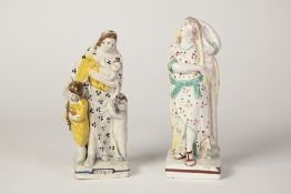 TWO EARLY NINETEENTH CENTURY STAFFORDSHIRE PEARLWARE FIGURES, painted in Pratt colours, one