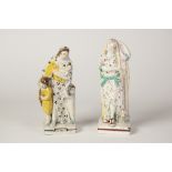 TWO EARLY NINETEENTH CENTURY STAFFORDSHIRE PEARLWARE FIGURES, painted in Pratt colours, one