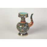 NINETEENTH/TWENTIETH CENTURY CHINESE ENAMELLED PORCELAIN EWER, in the Tibetan style, of footed