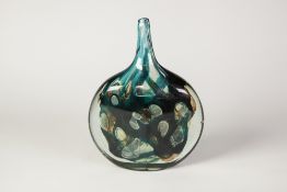 1970's MDINA GLASS FISH VASE, worked in green, blue and brown, 9 1/2" (24.1cm) high, etched mark,