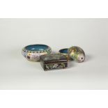 THREE PIECES OF MODERN ORIENTAL CLOISONNE, COMPRISING; SHALLOW DISH, 5" (12.7cm) diameter, OBLONG