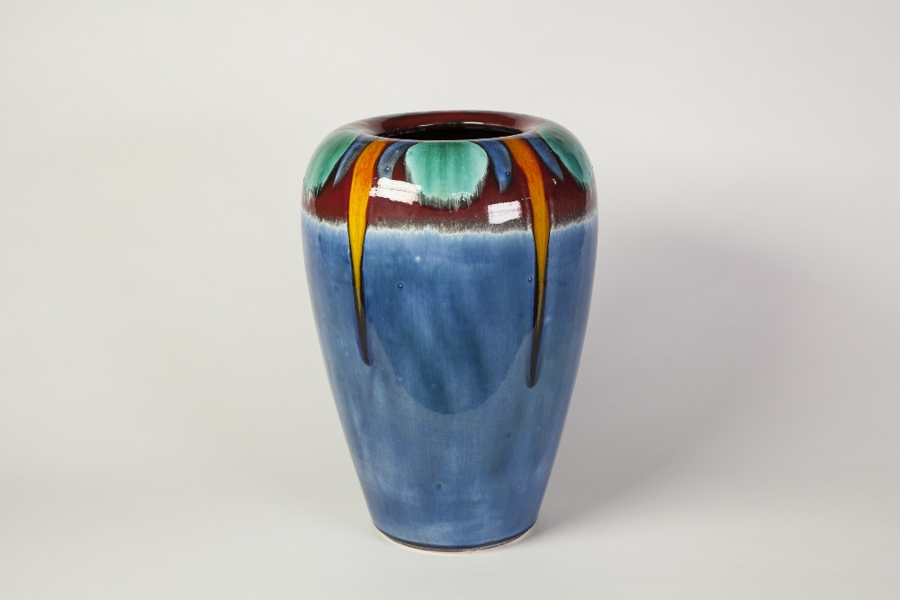 1970's POOLE POTTERY LARGE VASE, decorated in colours with a collar of circles and runnings on a - Image 2 of 2