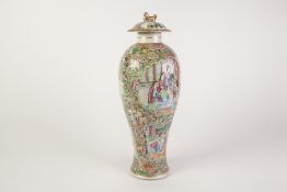 LATE 19th CENTURY CHINESE CANTON DECORATED INVERTED BALUSTER SHAPE VASE WITH COVER, autour with